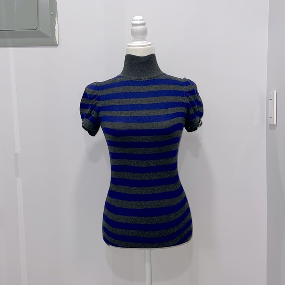 Short Sleeve Striped Turtleneck - Picture 1 of 4